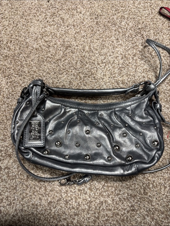 Badgley Mischka Handbags - Badgley Mischka Metallic Gunmetal Studded Leather Shoulder Bag - vintage
